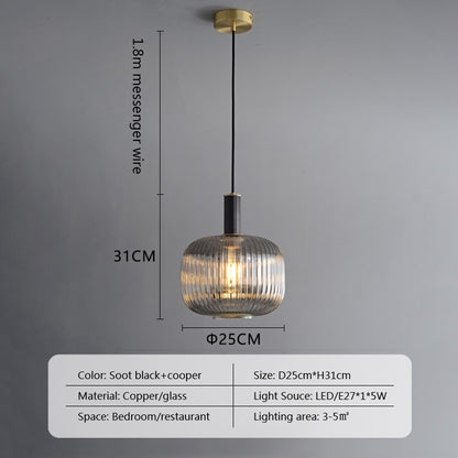 Sano Ribbed Smoked Glass Pendant Light