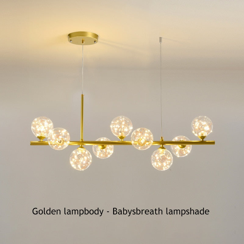 Modern Glass Globes on Long Bar Chandelier