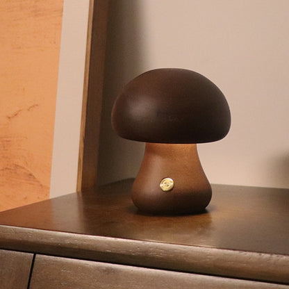 Mini LED Wooden Mushroom Bedside Table Lamp