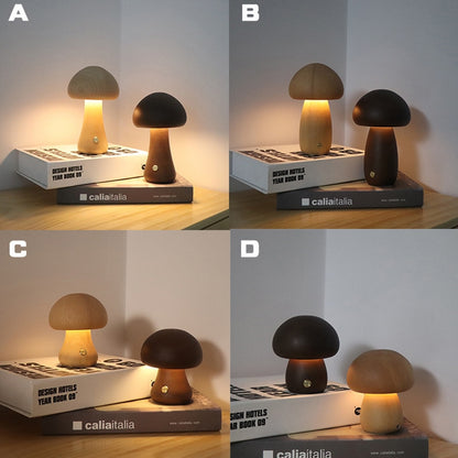 Mini LED Wooden Mushroom Bedside Table Lamp