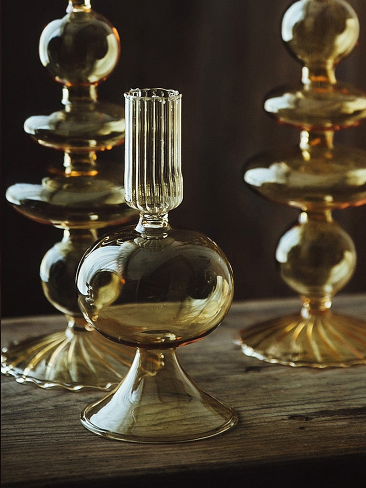 Vintage French Style Crystal Glass Candle Holders