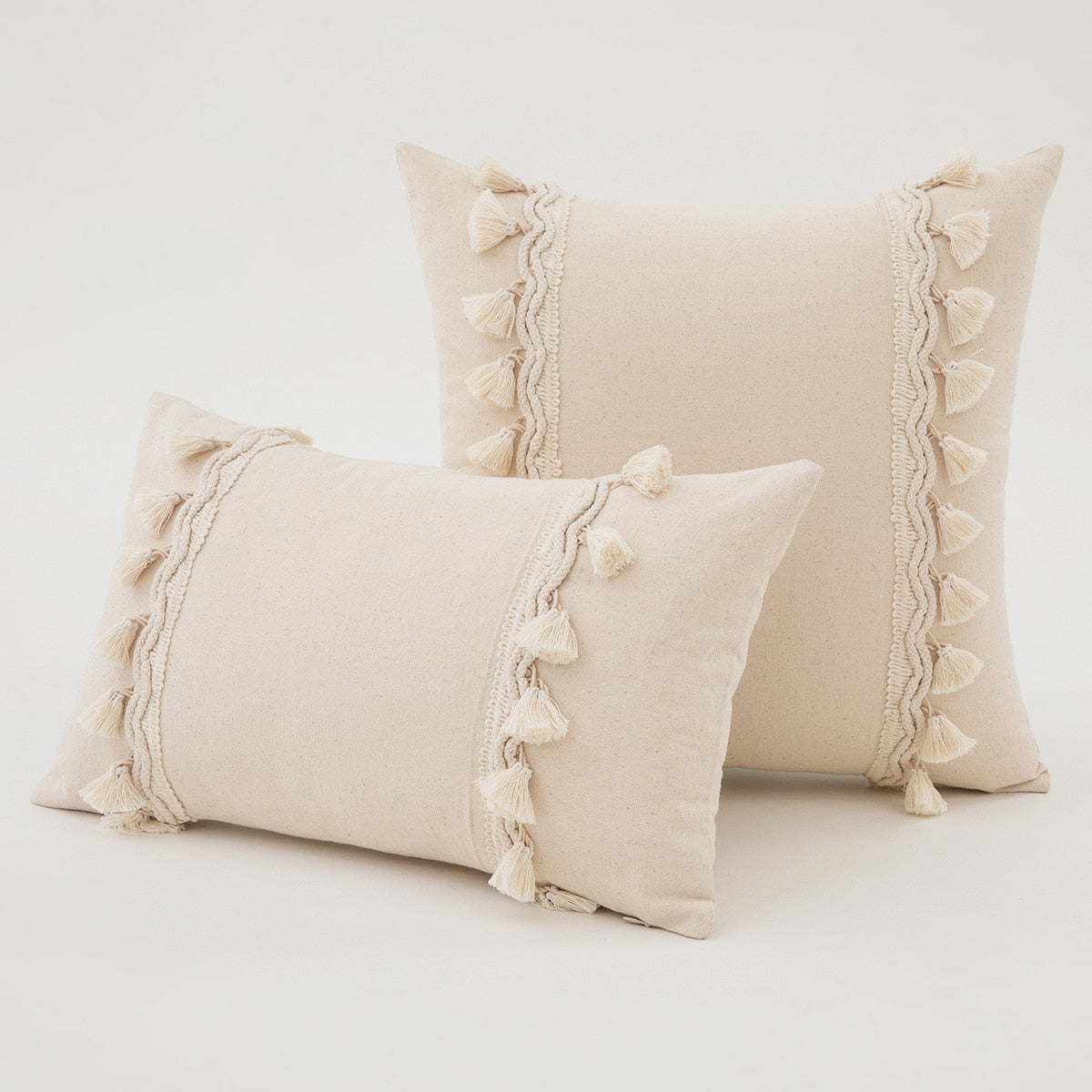 Japandi Style Off-white Tassel Decorative Pillow