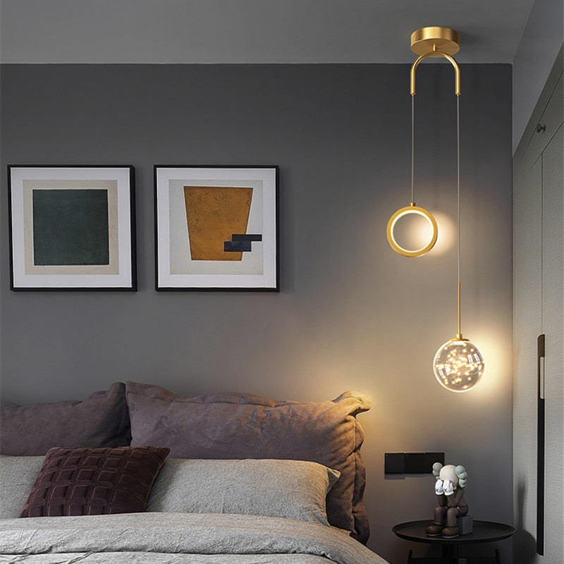 Modern Minimalist LED Ring + Gass Globe Pendant Light