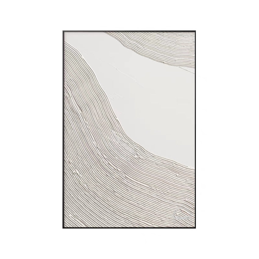 Fuji Collection A09 Hand-painted Abstract White Line Wall art (Unframed)