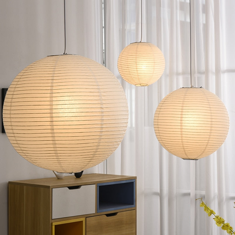 Japandi Wabi Sabi Round Rice Paper Led Pendant Lights