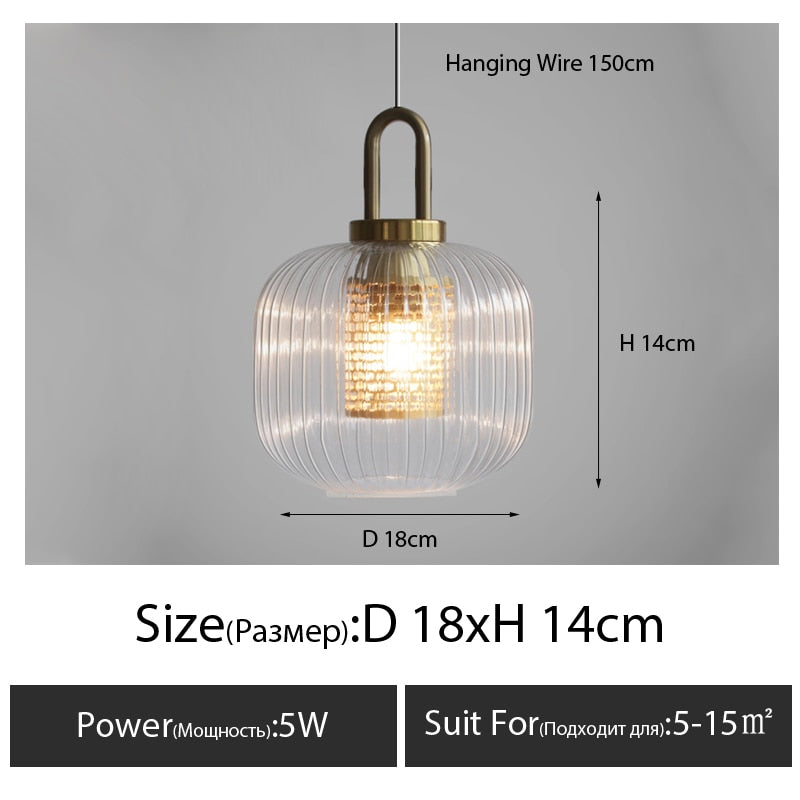 Modern Touch Switch Ribbed Glass Pendant Light