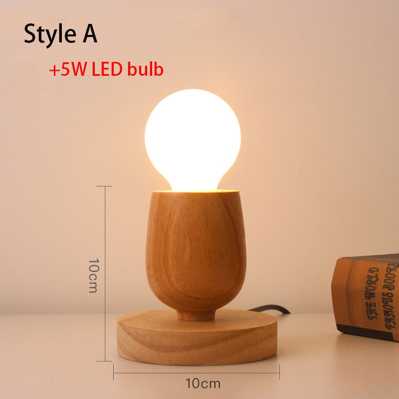 Mini Retro Solid  NaturalWood Table Lamp