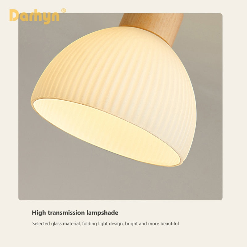 Darhyn Wood + Ribbed Glass Dome Flush Mount