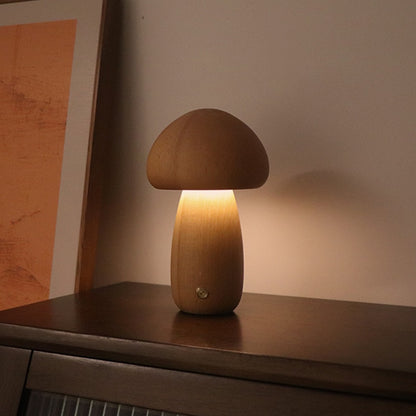 Mini LED Wooden Mushroom Bedside Table Lamp