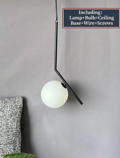 Modern LED Side-Rod Milk Glass Globe Pendant Light