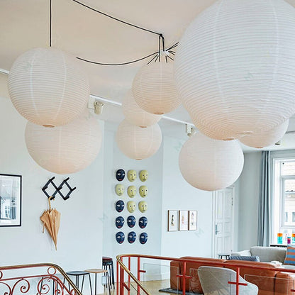 Japandi Wabi Sabi Round Rice Paper Led Pendant Lights