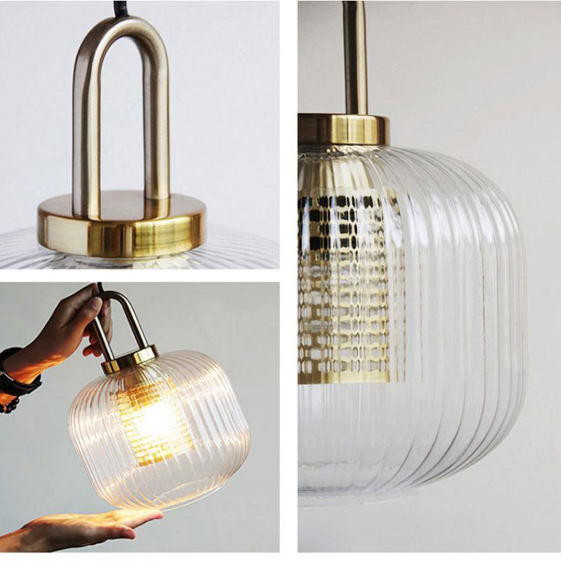 Modern Touch Switch Ribbed Glass Pendant Light