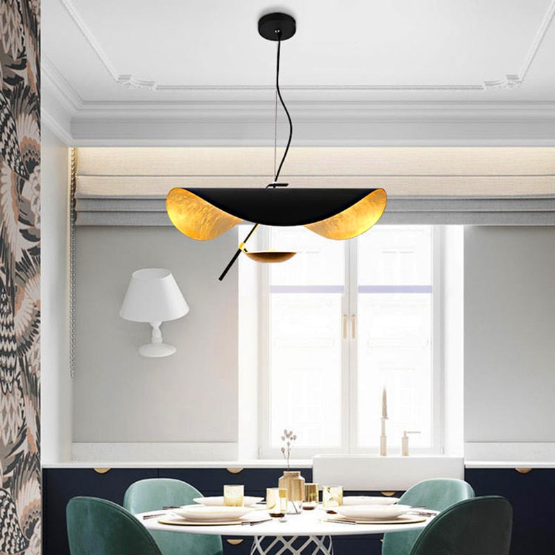 Modern Luxury Black & Gold Leaf Shape Pendant Light