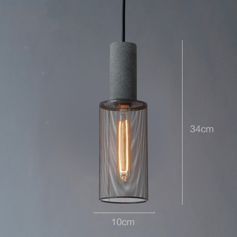 Industrial Style Cement + Mesh Metal Pendant Light