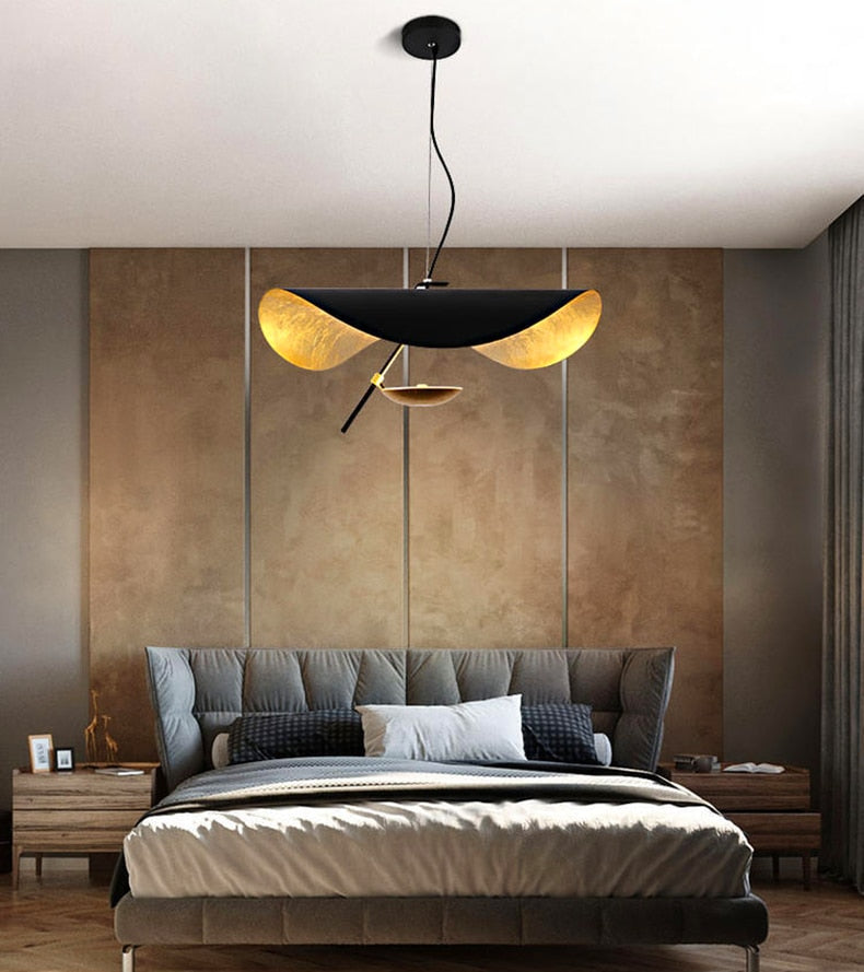 Modern Luxury Black & Gold Leaf Shape Pendant Light