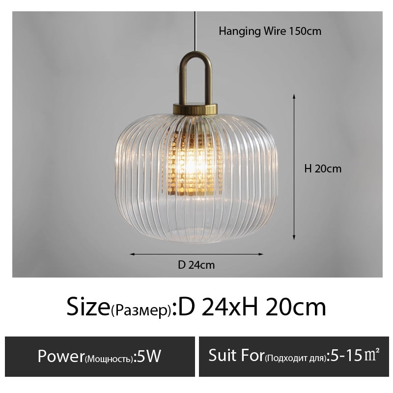 Modern Touch Switch Ribbed Glass Pendant Light