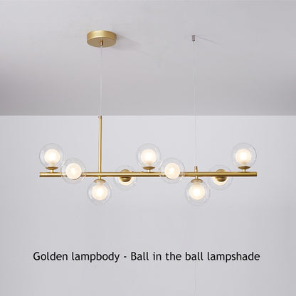 Modern Glass Globes on Long Bar Chandelier