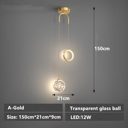 Modern Minimalist LED Ring + Gass Globe Pendant Light