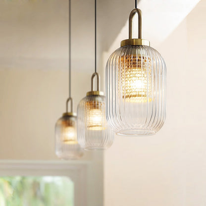 Modern Touch Switch Ribbed Glass Pendant Light