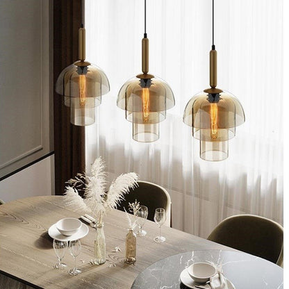 Industrial Style Champagne Smoked Glass Pendant Light