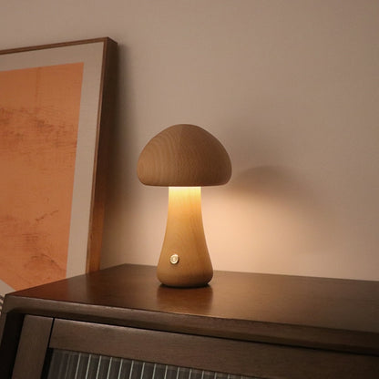 Mini LED Wooden Mushroom Bedside Table Lamp