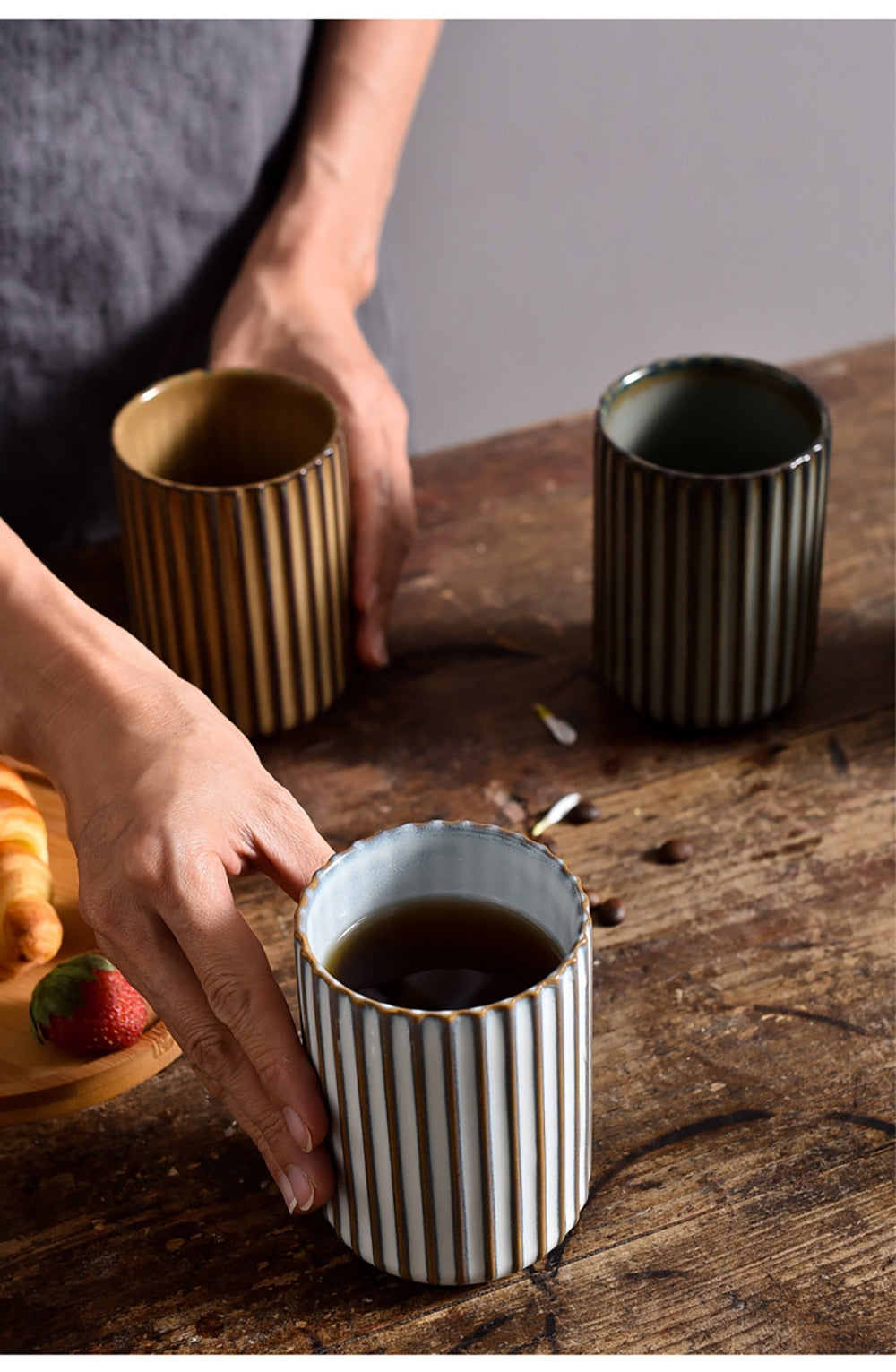 Monochromatic Vertical Striped Ceramic Cup