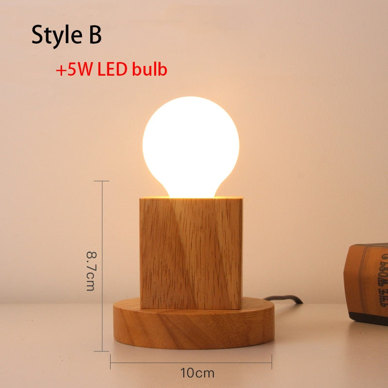 Mini Retro Solid  NaturalWood Table Lamp