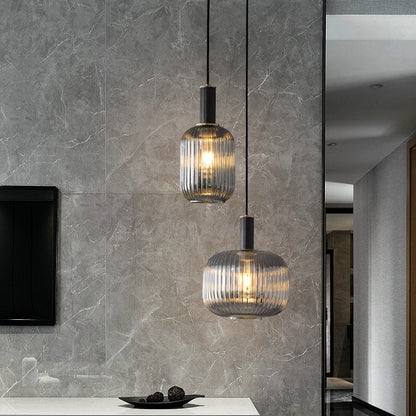 Sano Ribbed Smoked Glass Pendant Light