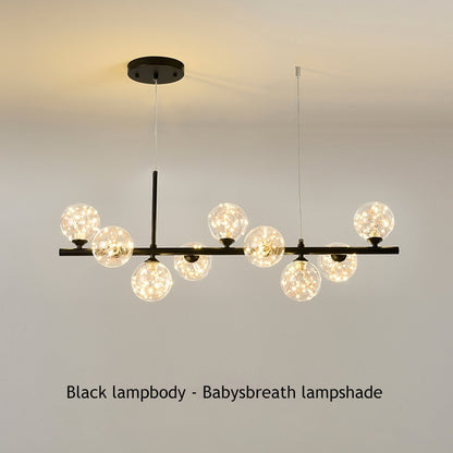 Modern Glass Globes on Long Bar Chandelier