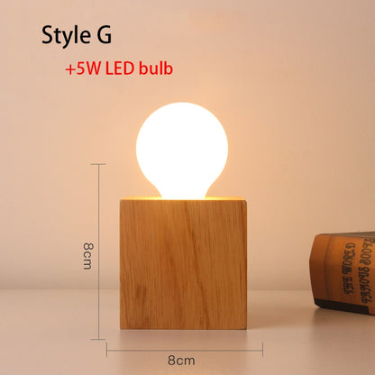 Mini Retro Solid  NaturalWood Table Lamp