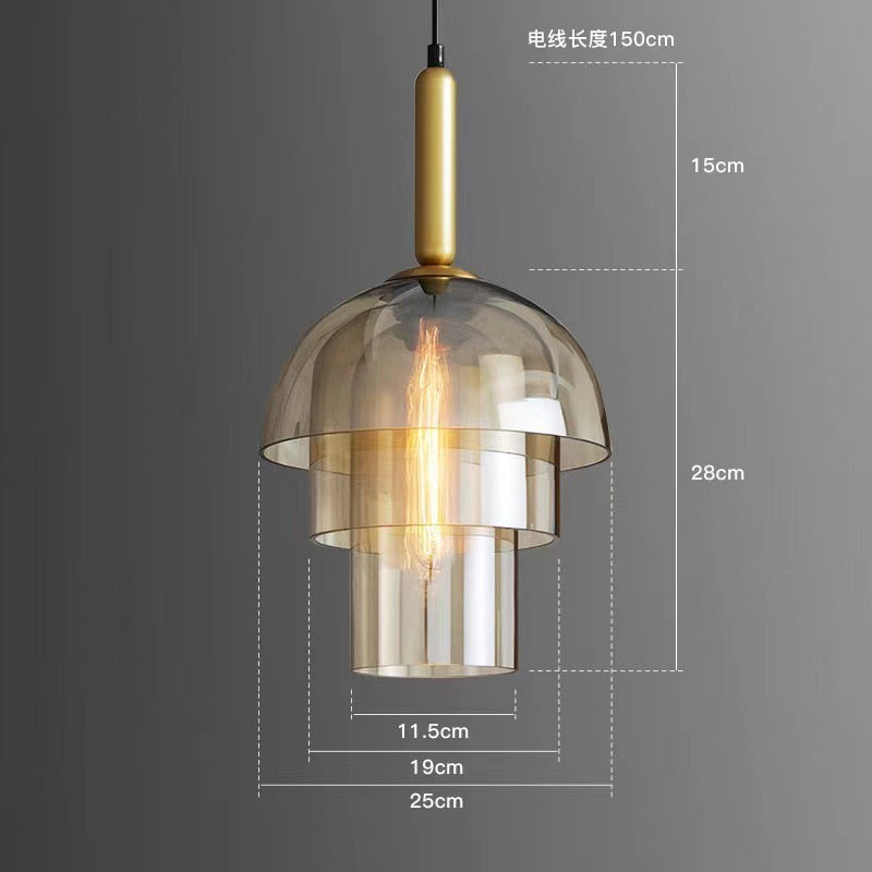 Industrial Style Champagne Smoked Glass Pendant Light