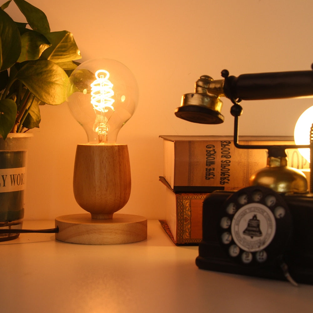 Mini Retro Solid  NaturalWood Table Lamp