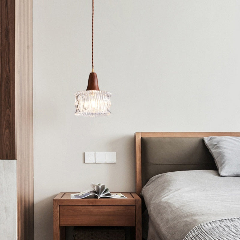 Sano Nordic Walnut + Ripple Glass Pendant Light