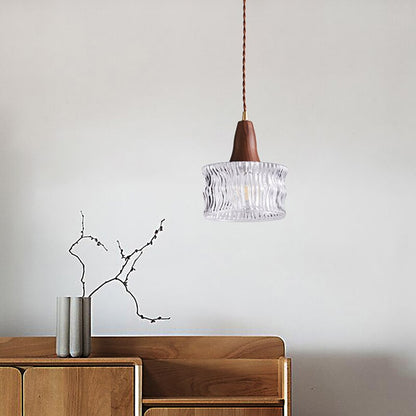 Sano Nordic Walnut + Ripple Glass Pendant Light