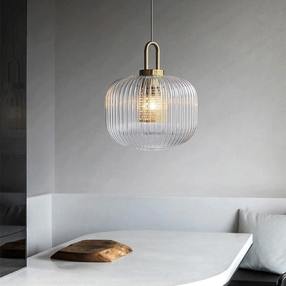 Modern Touch Switch Ribbed Glass Pendant Light