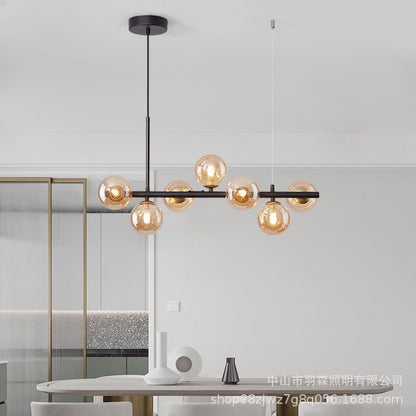 Modern Glass Globes on Long Bar Chandelier