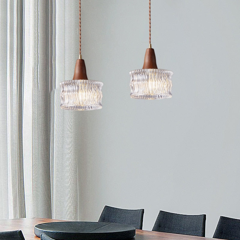 Sano Nordic Walnut + Ripple Glass Pendant Light