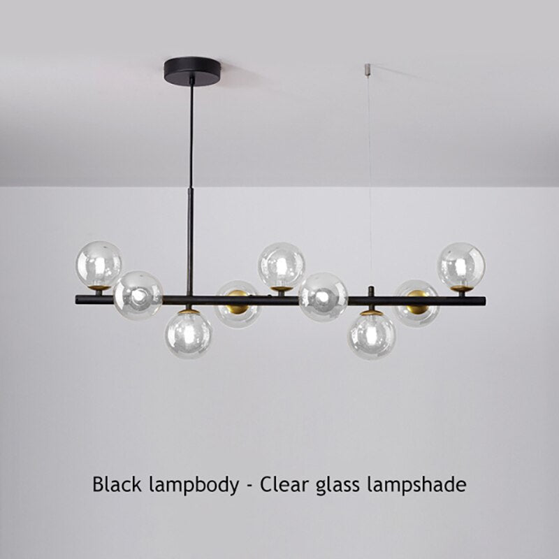 Modern Glass Globes on Long Bar Chandelier