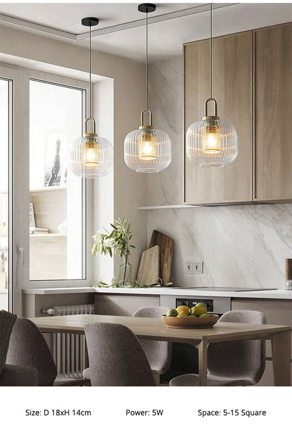 Modern Touch Switch Ribbed Glass Pendant Light