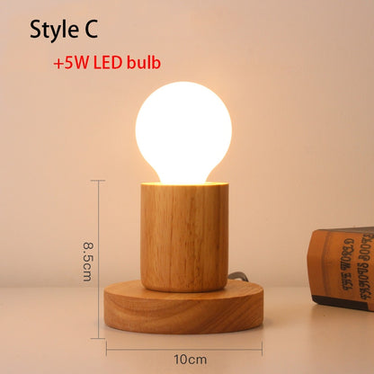 Mini Retro Solid  NaturalWood Table Lamp