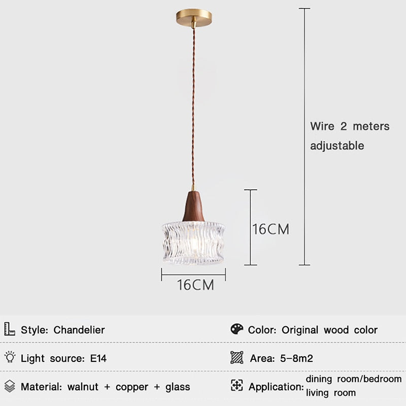 Sano Nordic Walnut + Ripple Glass Pendant Light