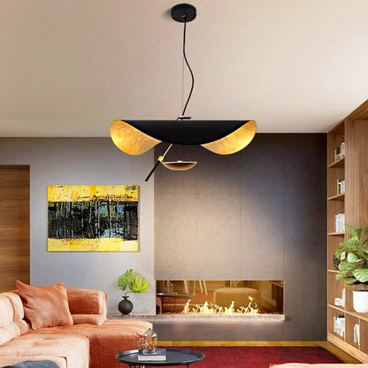 Modern Luxury Black & Gold Leaf Shape Pendant Light