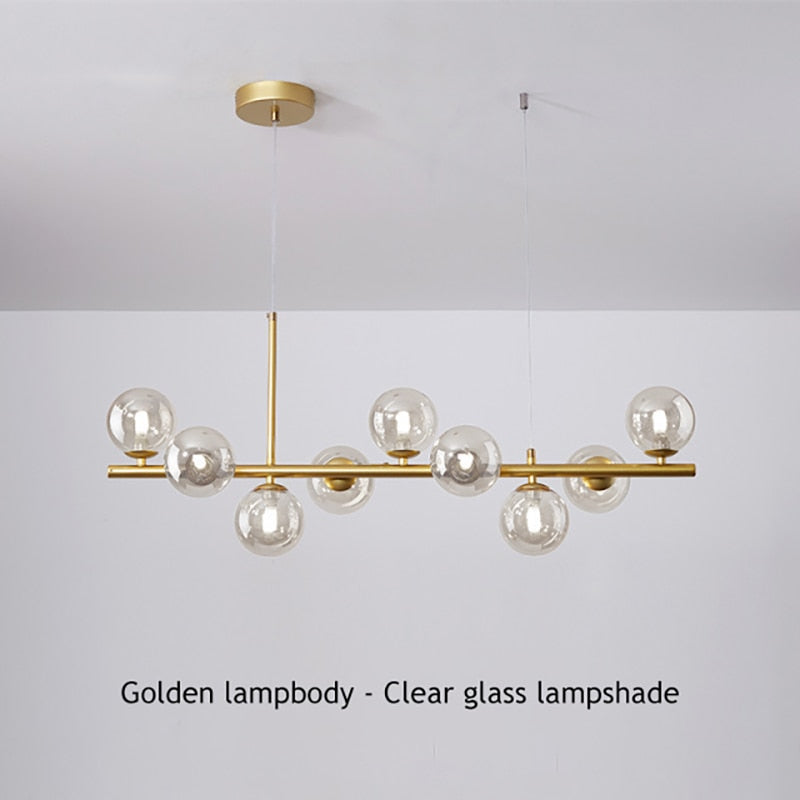 Modern Glass Globes on Long Bar Chandelier