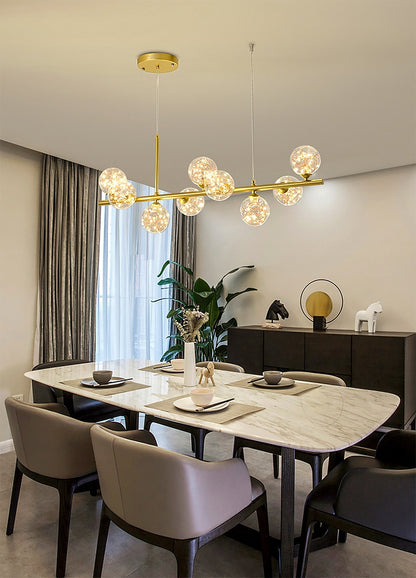 Modern Glass Globes on Long Bar Chandelier