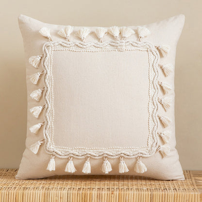 Japandi Style Off-white Tassel Decorative Pillow