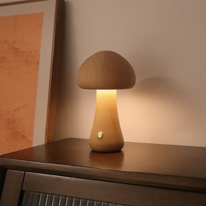 Mini LED Wooden Mushroom Bedside Table Lamp