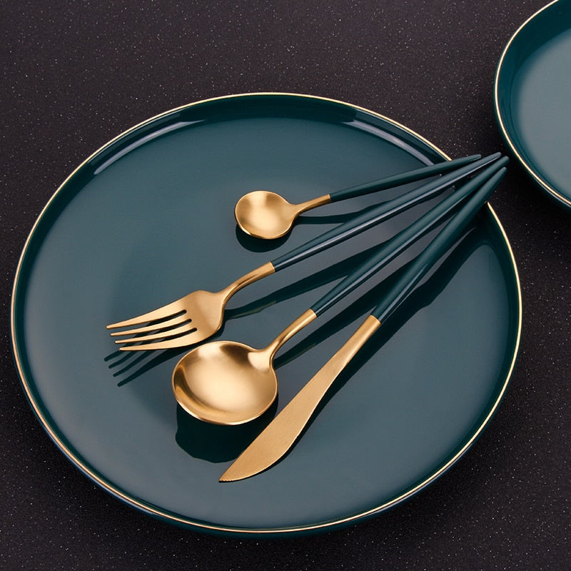 Matte Golden Stainless Steel Dinnerware Set