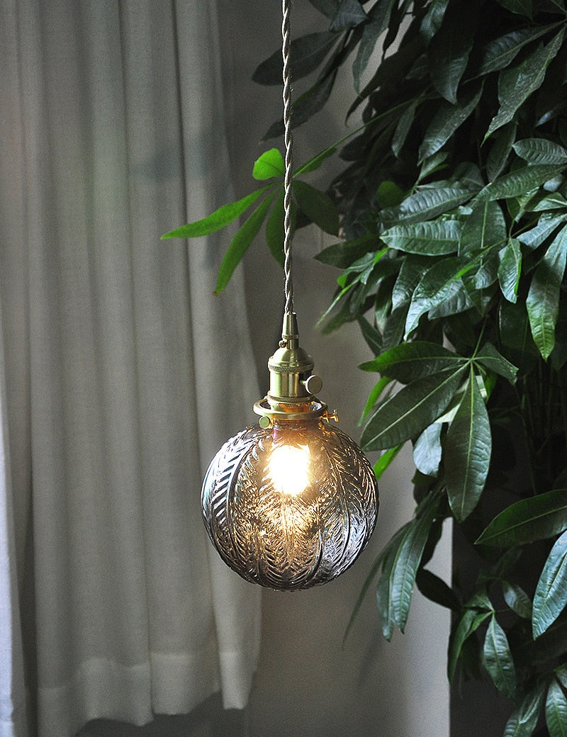 Nuuc Leaf Printed Glass Globe Pendant Light