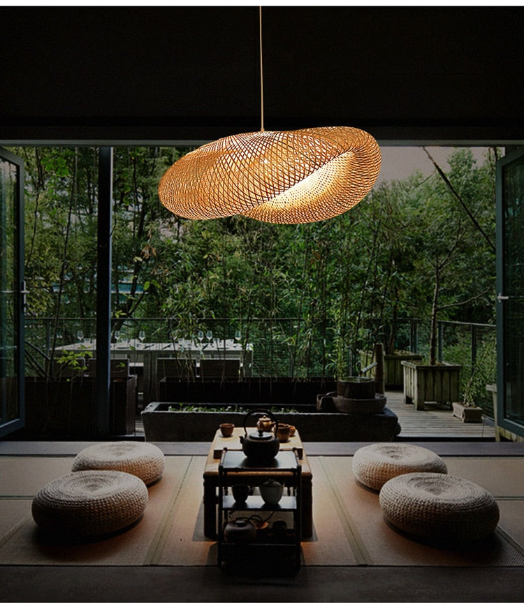 Japandi Hand Weaved Bamboo Cloud Pendant Light