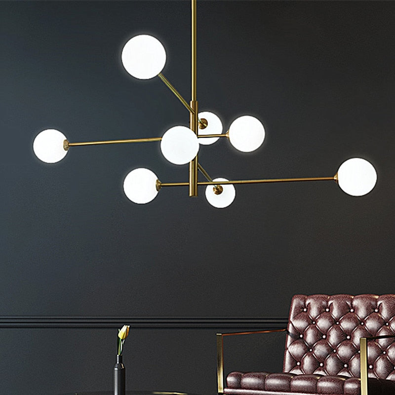 Sandy Modern Milk Glass Ball Branch Chandelier